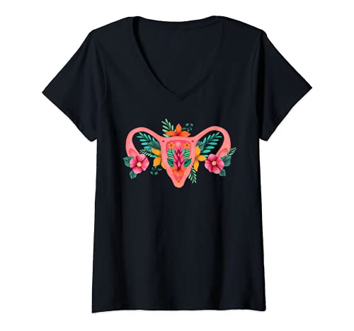 Damen Feminismus Girl Power, Uterus Blumen Flower, Feminist T-Shirt mit V-Ausschnitt Damen Feminismus Girl Power, Uterus Blumen Flower, Feminist T-Shirt mit V-Ausschnitt von Feministin Statement Design Idee