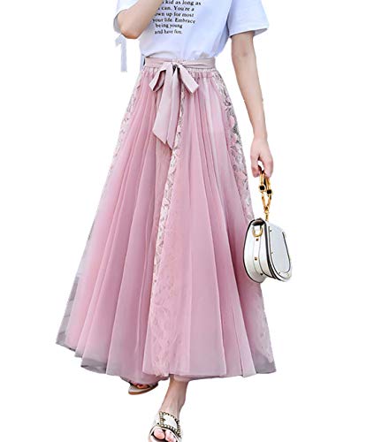 Femirah Damen Tüllrock Regenbogen A Line Tüllrock Stufenrock Petticoat - Pink - Einheitsgröße von Femiserah