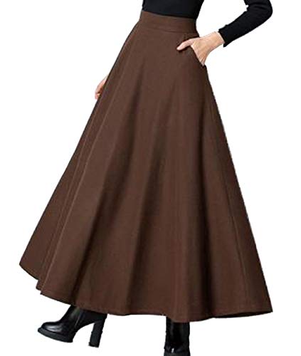 Femiserah Damen Lang Maxi Wolle A Linie Rock Herbst Winter Plaid Rock - Braun - Klein von Femiserah