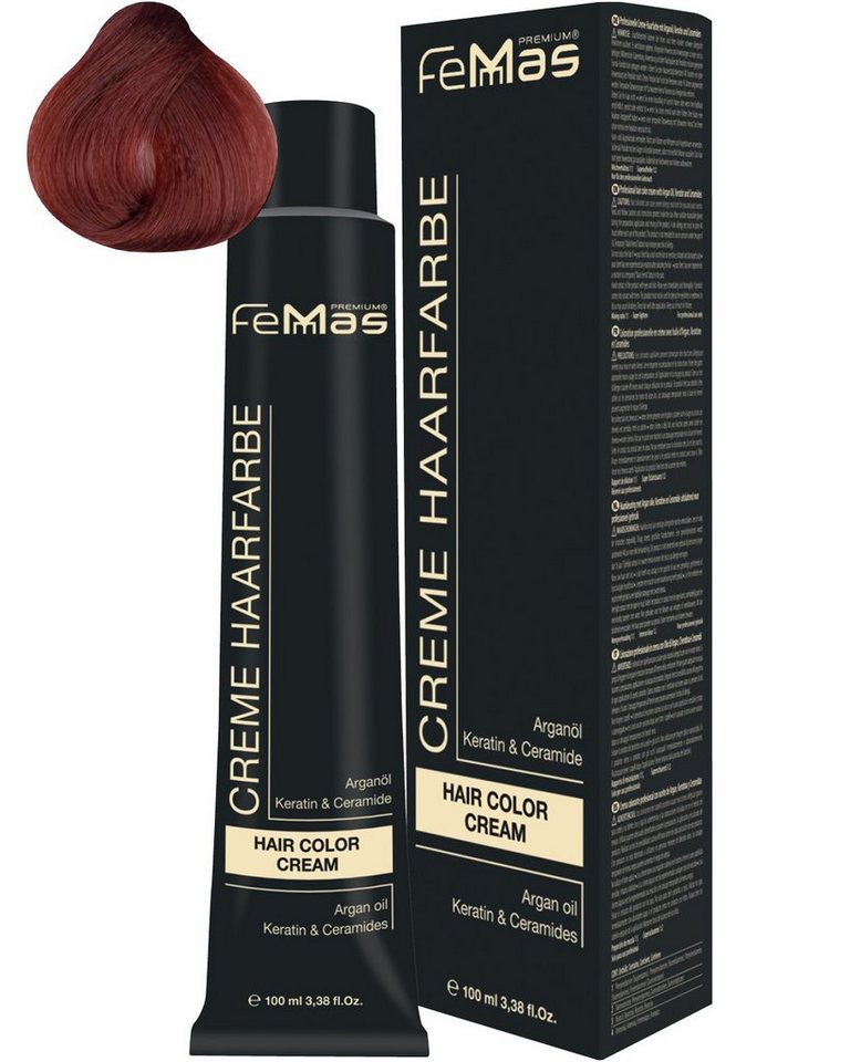 Femmas Premium Haarfarbe FemMas Hair Color Cream 100ml Haarfarbe Dunkelblond Rot Kupfer 6.64 von Femmas Premium