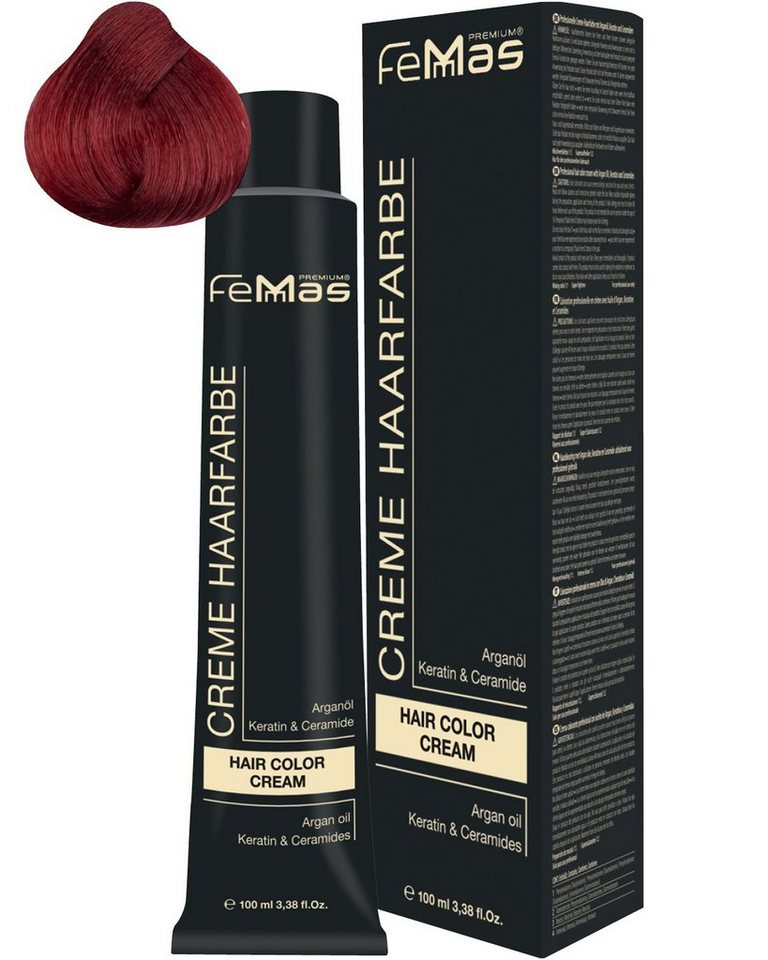 Femmas Premium Haarfarbe FemMas Hair Color Cream 100ml Haarfarbe Mittelblond Rot Intensiv 7.66 von Femmas Premium