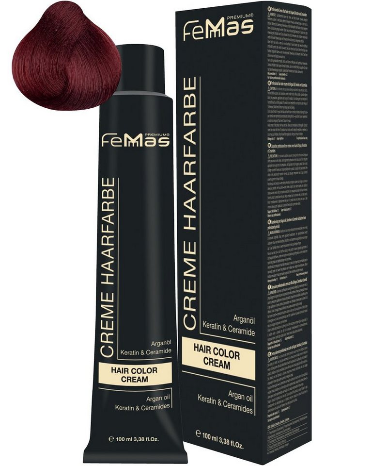 Femmas Premium Haarfarbe FemMas Hair Color Cream 100ml Haarfarbe Dunkelblond Rot Intensiv 6.66 von Femmas Premium