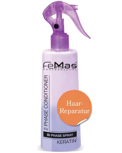 FemMas Bi-Phase Keratin Leave In Conditioner Sprühkur 320ml I 2 Phasen Feuchtigkeitsspray I Haarpflege-Spray ohne Ausspülen I für beschädigtes & strapaziertes Haar I Anti-Frizz Detangler Haar-Kur von Femmas