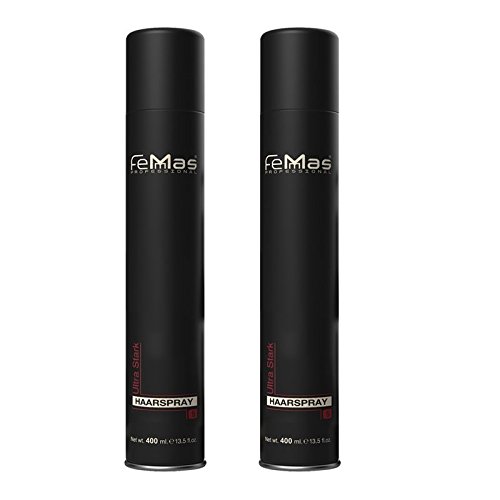 FemMas Haarspray Ultra Stark 400 ml I Stylingspray für Volumen & Glanz I Haar-Spray für ultra starken Halt I natürliches Finish ohne Verkleben I Ultra Strong Hairspray I für alle Haartypen I 2 Stück von Femmas