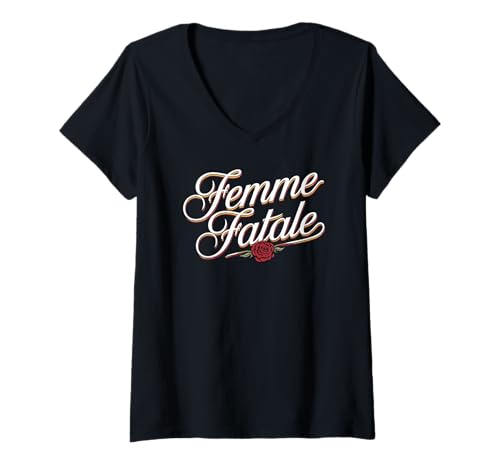 Damen Femme Fatale T-Shirt mit V-Ausschnitt Damen Femme Fatale T-Shirt mit V-Ausschnitt von Femme Fatale geschenk