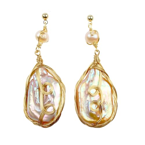 Barock Perlen Ohrstecker 925 Silber Stift, 14K Vergoldet, Unregelmäßige Süßwasserperle, Elegantes Design von Femmorya