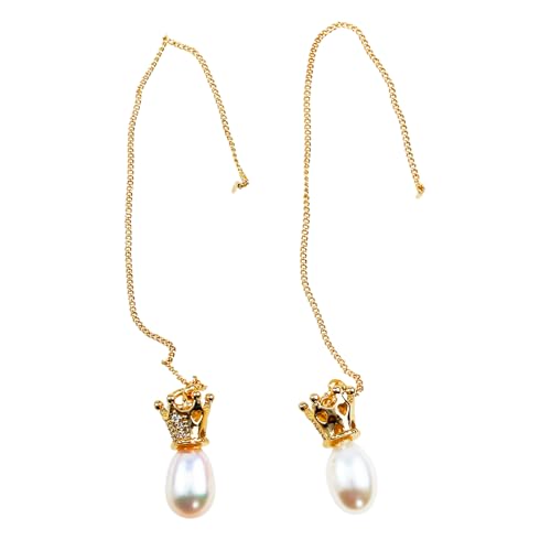 Krone Perlen Ohrkette Damen 925 Silber Antiallergisch 14K Vergoldet Eleganter Stil Geschenkbox von Femmorya