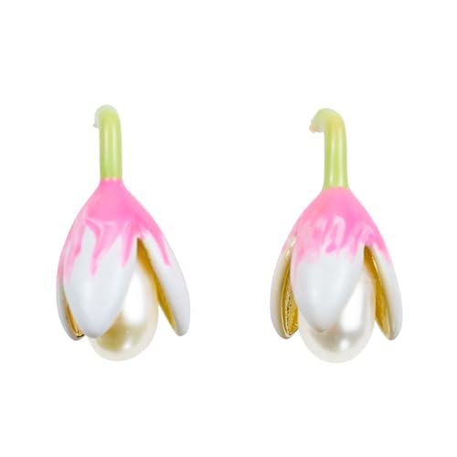 Magnolien Perlen Ohrstecker Rosa Emaille 14K Vergoldet 925 Silber Damen Antiallergisch Geschenkbox von Femmorya