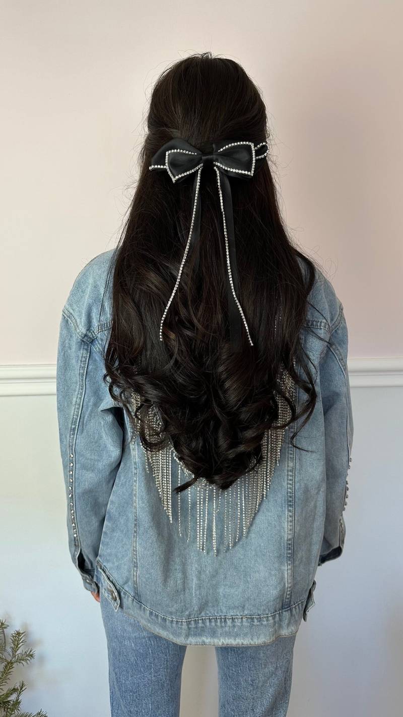 Schwarze Satinschleife Mit Kristallen Eleganter Strassclip Schwarze Satinschleife Mit Kristallen Eleganter Strassclip von FemperialOfficial