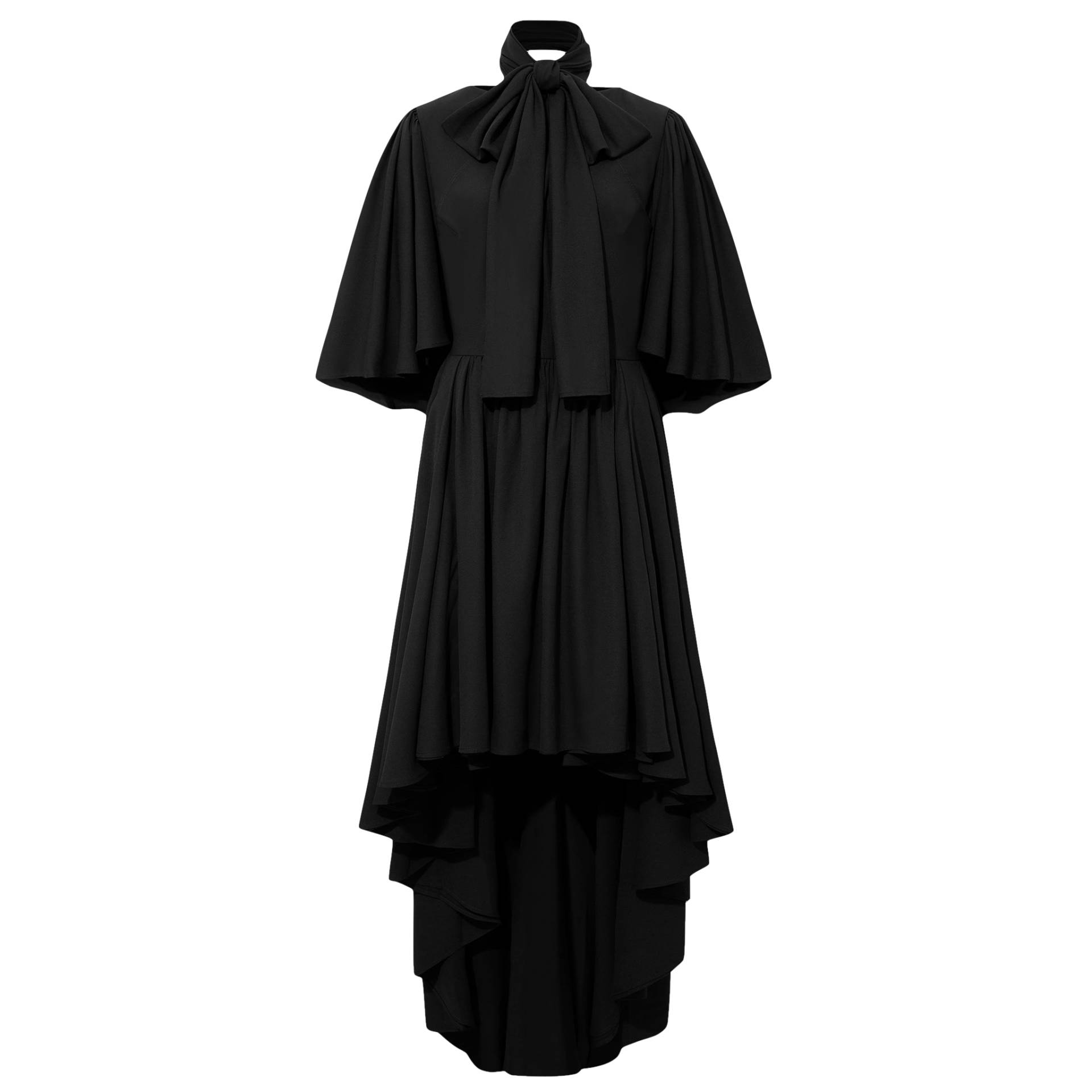 Bow Tie Neck Cape Sleeve Maxi Dress - Black von Femponiq
