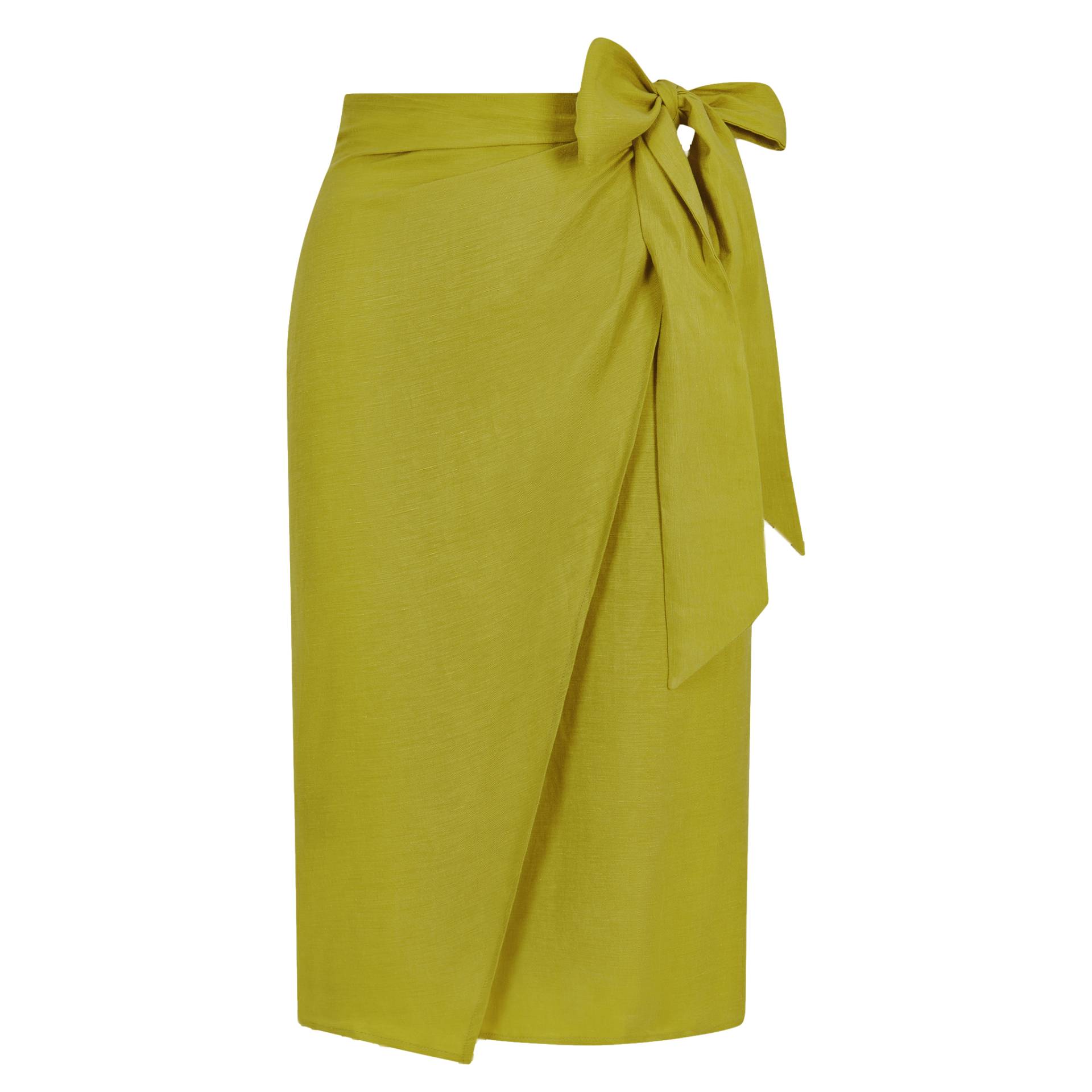 Linen and Cupro-Blend Bow Tie Wrap Skirt (Olive Green) von Femponiq