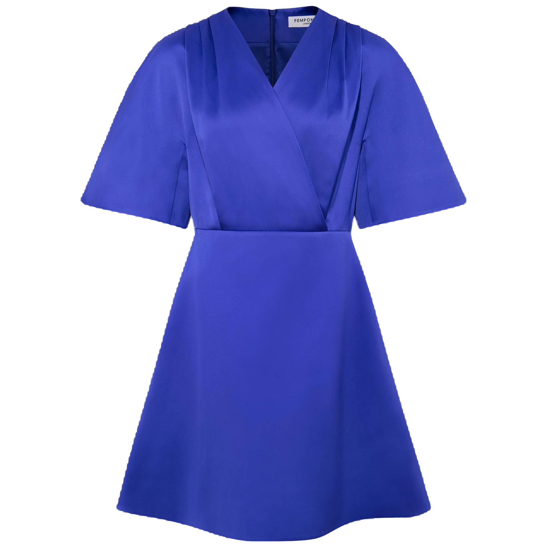 Pleated Shoulder Kimono Sleeve Satin Duchess Dress (Royal Blue) von Femponiq