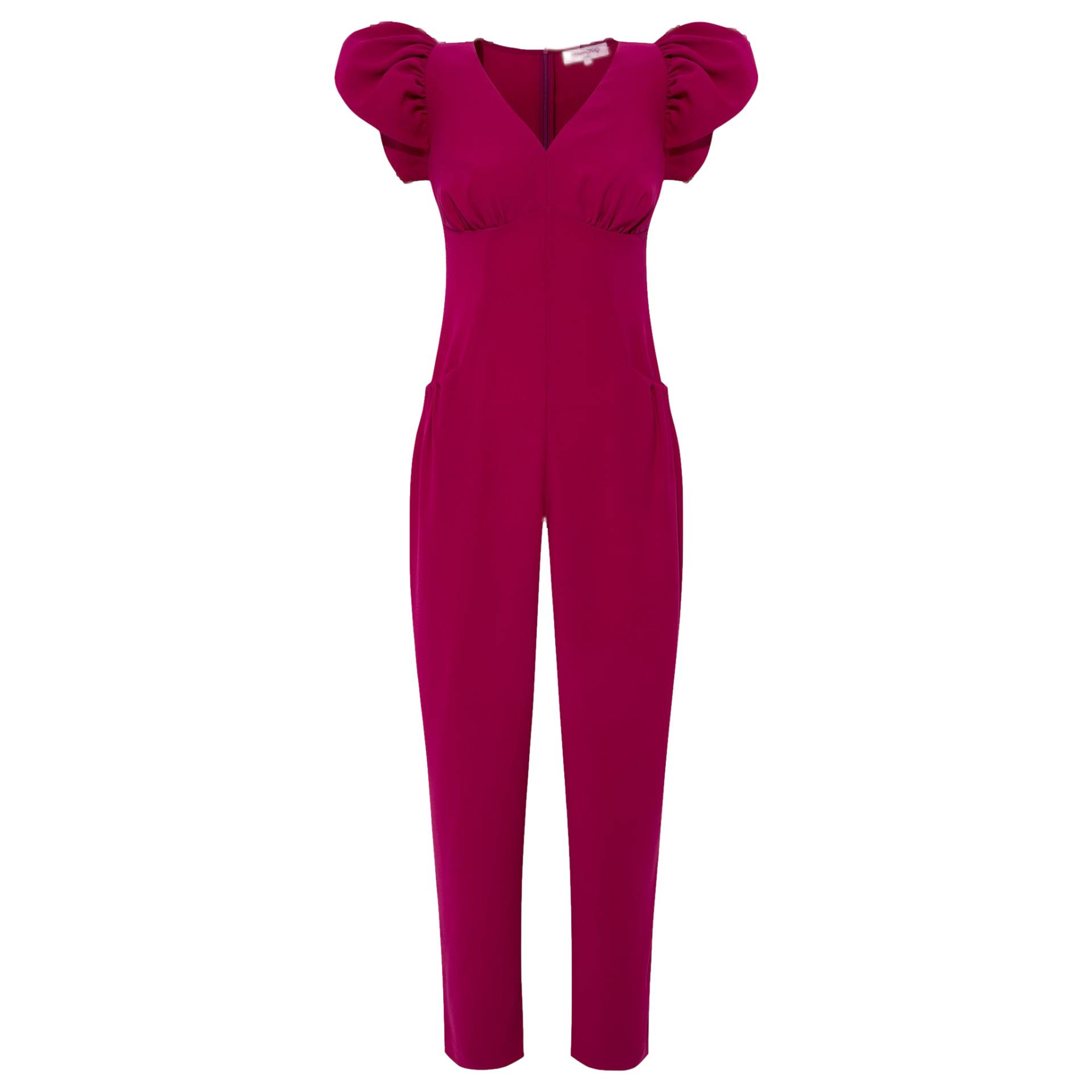 Puff Sleeved Crepe Jumpsuit (Fuchsia) von Femponiq