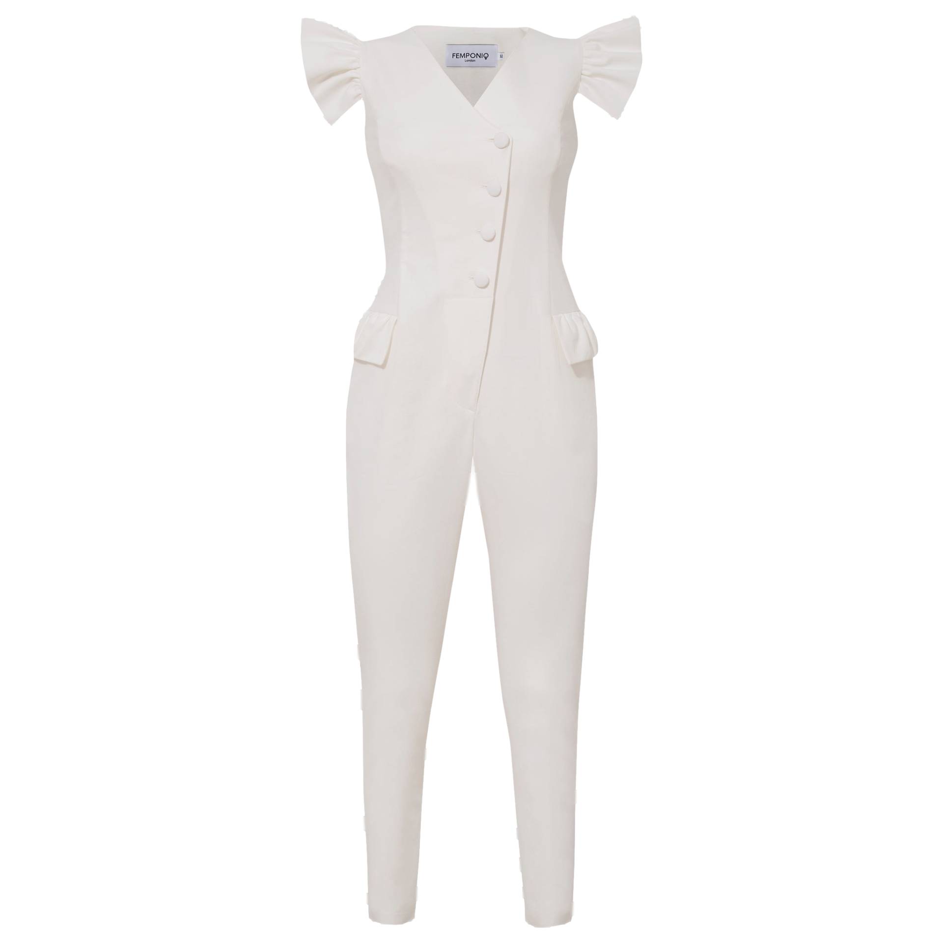 Ruffled Sleeve Tailored Jumpsuit (White) von Femponiq