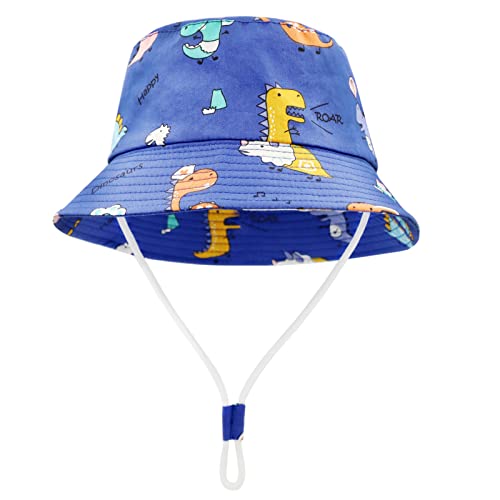 FenFang Sonnenhut Baby Kinder, Dinosaurier Fischerhut Kind Jungen Mädchen, Breite Krempe Sonnenmütze Verstellbar, Eimerhut Strandhut Kappe Mütze Frühling Sommer (1-2 Years, Blau) von FenFang