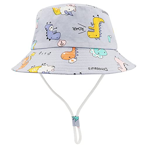 FenFang Sonnenhut Baby Kinder, Dinosaurier Fischerhut Kind Jungen Mädchen, Breite Krempe Sonnenmütze Verstellbar, Eimerhut Strandhut Kappe Mütze Frühling Sommer (1-2 Years, Blauer Dinosaurier) von FenFang