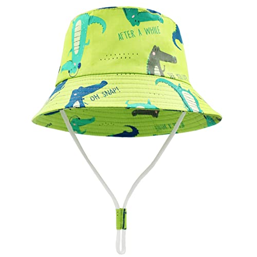 FenFang Sonnenhut Baby Kinder, Dinosaurier Fischerhut Kind Jungen Mädchen, Breite Krempe Sonnenmütze Verstellbar, Eimerhut Strandhut Kappe Mütze Frühling Sommer (4-8 Years, Grün) von FenFang