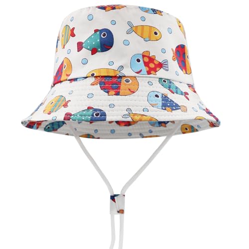 FenFang Sonnenhut Baby Kinder, Dinosaurier Fischerhut Kind Jungen Mädchen, Sonnenmütze mit Kinnriemen, Eimerhut Strandhut Kappe Mütze Frühling Sommer (as3, Age, 4_Years, 8_Years, Gelb) von FenFang