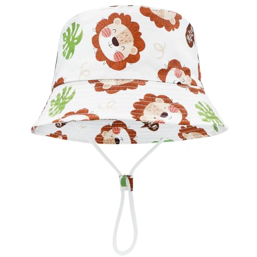 FenFang Sonnenhut Baby Kinder, Fischerhut Kind Jungen Mädchen, Sonnenmütze mit Kinnriemen, Eimerhut Strandhut Kappe Mütze Frühling Sommer (as3, Age, 2_Years, 4_Years, Brauner Löwe) von FenFang
