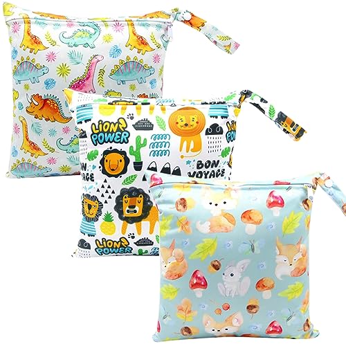 FenFang Stoffwindeln Nasstaschen, 3 Stück Windeltasche Wetbag, Nasssack Wäschebeutel Kindergarten, Wickeltasche Naßtasche Nassbeutel Organiser Beutel Wiederverwendbare wasserdichte Waschbar für Baby von FenFang