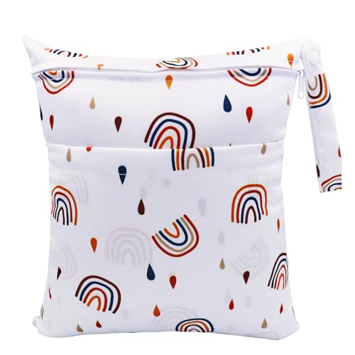 FenFang Stoffwindeln Nasstaschen, Windeltasche Wetbags Wickeltasche Naßtasche Nassbeutel Organiser Taschen Große Wiederverwendbare wasserdichte mit Reißverschluss für Baby Reisen Unterwegs (Beige) von FenFang