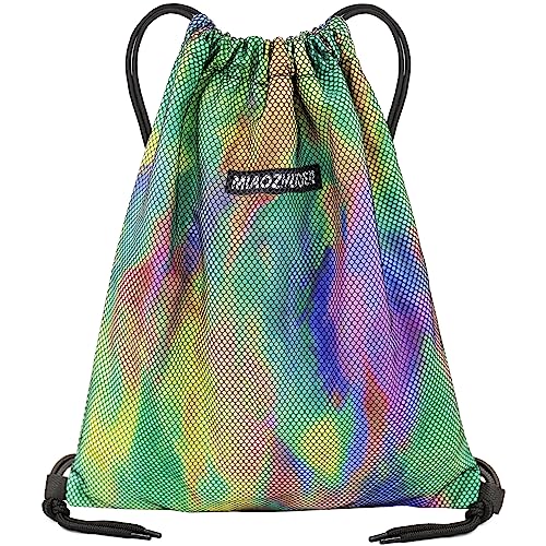 FenFang Turnbeutel mit Kordelzug, Kordelzugbeutel Sportrucksack Klein Turnsack Rucksack Beutel Faltbar, Tunnelzug Gymsack Sportbeutel Daypack mit Reißverschluß Innentasche Damen Frauen (Grün) von FenFang