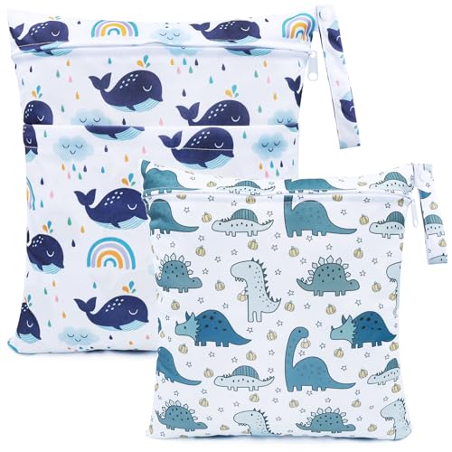FenFang Wetbag Kindergarten, 2 Stück Nasstaschen Windeltasche Stoffwindeln Nassbeutel Organiser Beutel Wickeltasche Taschen Wasserdicht Wiederverwendbar (Grün und Blau) von FenFang