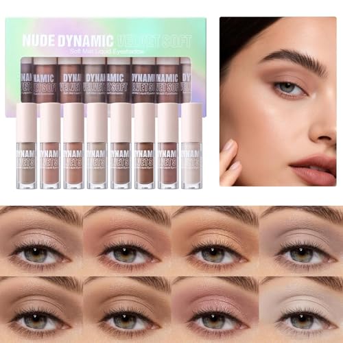 Fenayuu Flüssiger Lidschatten - Set Flüssiglidschatten - 8 Farben Hochpigmentiertes Neutrales Wasserfestes Glattes Cremiges Make Up Für Mädchen Für Date Party Halloween Cosplay von Fenayuu