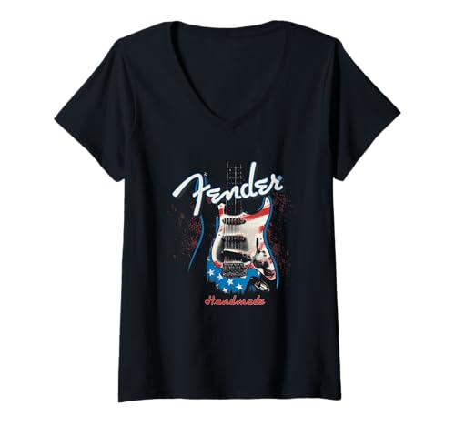 Damen Fender Handmade Guitars 4th Of July American Flag T-Shirt mit V-Ausschnitt von Fender