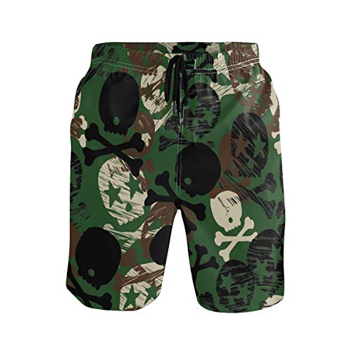 Fender Wamika Camouflage Skull Hawaii Herren Strandshorts Badehose Strand Bademode, mehrfarbig, XL von Fender