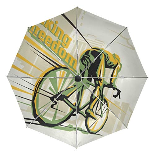 Wamika Automatischer Fahrrad-Regenschirm mit gelbem Verschluss, winddicht, wasserdicht, UV-Schutz, Reiseschirm – 3-fach faltbar, automatisches Öffnen/Schließen, Sonne und Regen von Fender