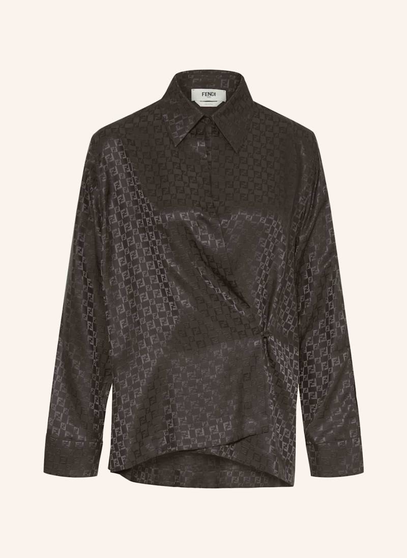 Fendi Blusenshirt Camicia Chess Aus Seide braun von Fendi