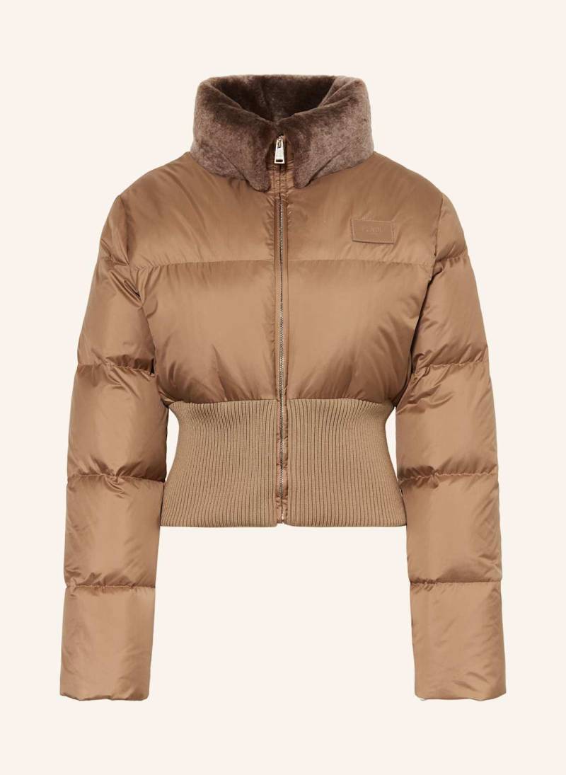 Fendi Daunenjacke Mit Abnehmbarem Kragen beige von Fendi