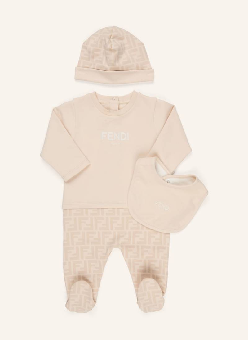 Fendi Set: Strampler, Mütze Und Latz beige von Fendi