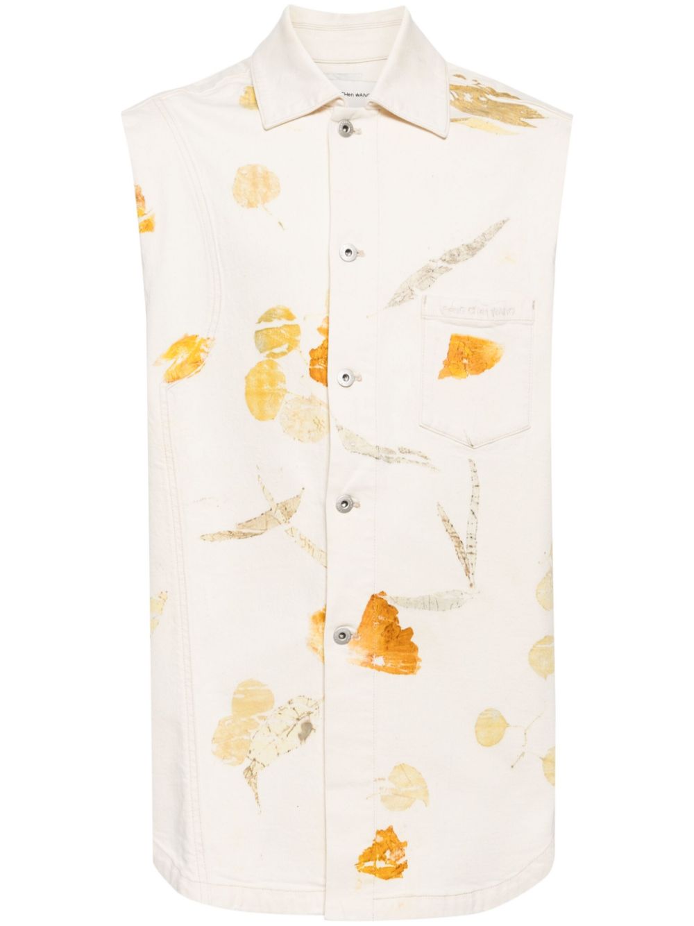 Feng Chen Wang Jeansweste mit Blatt-Print - Nude von Feng Chen Wang