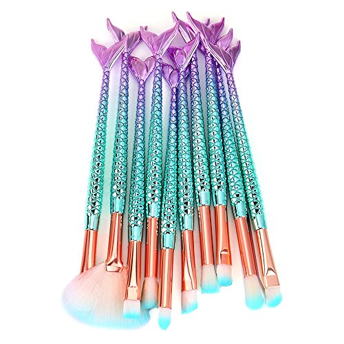 Meerjungfrau-Make-up-Pinsel, weiche Borsten, Concealer, Grundierung, Puder, Lidschatten, tragbare Beauty-Werkzeuge, 10 Stück Meerjungfrau-Make-up-Pinsel, weiche Borsten, Concealer, Grundierung, Puder, Lidschatten, tragbare Beauty-Werkzeuge, 10 Stück von FengQingHuaGG