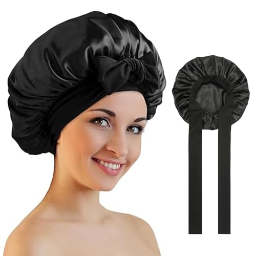 Satin-Schlafhaube, verstellbar, multifunktional, Satin-Nachtmütze, mit Bindeband, Kopftuch, Haarschmuck für Frauen von FengQingHuaGG