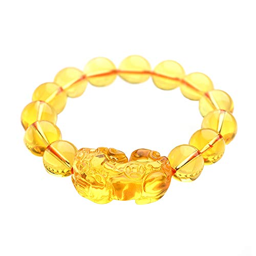 FengShuiGe Feng Shui 12 mm Citrin Edelstein Reichtum Porsperity Armband mit Pi Xiu/Pi Yao, zieht Reichtum und Glück an, inkl. rotem Armband von FengShuiGe