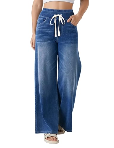 Damen Jeans Weites Bein Baggy Stretch High Waist Kordelzug Wide Leg Gerade Hosen Damenjeans Damen Jeans Weites Bein Baggy Stretch High Waist Kordelzug Wide Leg Gerade Hosen Damenjeans von Fengbay
