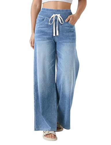 Damen Jeans Weites Bein Baggy Stretch High Waist Kordelzug Wide Leg Gerade Hosen Damenjeans Damen Jeans Weites Bein Baggy Stretch High Waist Kordelzug Wide Leg Gerade Hosen Damenjeans von Fengbay