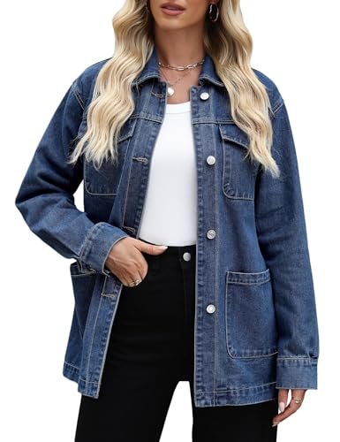 Fengbay Jeansjacke Damen mit Verstellbarem Gürtel Langarm Oversized Jeans Jacken mit Tasche von Fengbay