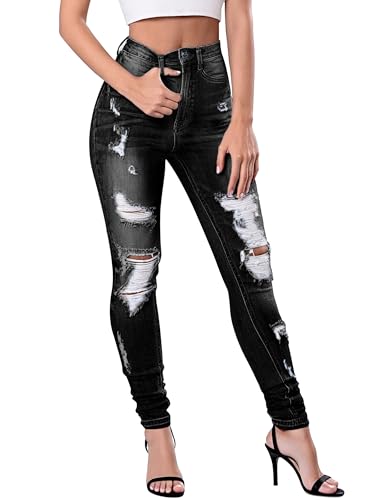 Fengbay Skinny Jeans Damen Stretch High Waist Zerrissene Streetwear Damenjeans Po-Lift Mode Hosen Jeans von Fengbay