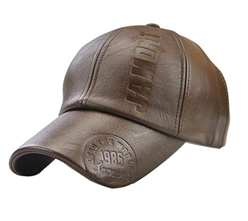 FENGFA Herren Leder Cap Schirmmütze Kappe PU Leder Baseballmütze Winter mit Schirm (Braun) von FENGFA