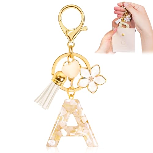 Fengguock Schlüsselanhänger Schlüssel Buchstabe Anhänger Schlüsselanhänger mit Anfangsbuchstaben Herzförmig Mädchen Keychain mit Blume Geschenk für Mädchen-A von Fengguock