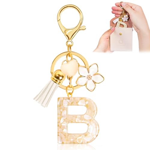 Fengguock Schlüsselanhänger Schlüssel Buchstabe Anhänger Schlüsselanhänger mit Anfangsbuchstaben Herzförmig Mädchen Keychain mit Blume Geschenk für Mädchen-B von Fengguock