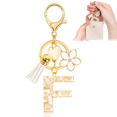 Fengguock Schlüsselanhänger Schlüssel Buchstabe Anhänger Schlüsselanhänger mit Anfangsbuchstaben Herzförmig Mädchen Keychain mit Blume Geschenk für Mädchen-F von Fengguock