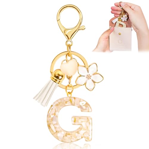 Fengguock Schlüsselanhänger Schlüssel Buchstabe Anhänger Schlüsselanhänger mit Anfangsbuchstaben Herzförmig Mädchen Keychain mit Blume Geschenk für Mädchen-G von Fengguock