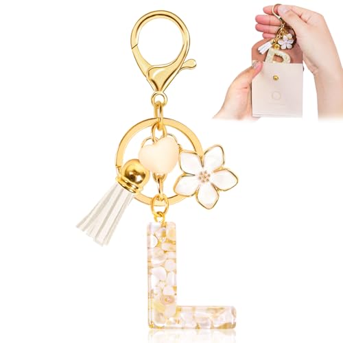 Fengguock Schlüsselanhänger Schlüssel Buchstabe Anhänger Schlüsselanhänger mit Anfangsbuchstaben Herzförmig Mädchen Keychain mit Blume Geschenk für Mädchen-L von Fengguock