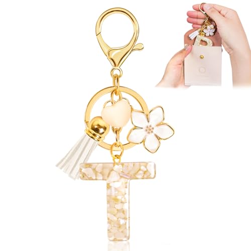 Fengguock Schlüsselanhänger Schlüssel Buchstabe Anhänger Schlüsselanhänger mit Anfangsbuchstaben Herzförmig Mädchen Keychain mit Blume Geschenk für Mädchen-T von Fengguock