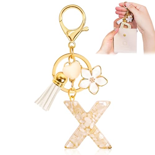 Fengguock Schlüsselanhänger Schlüssel Buchstabe Anhänger Schlüsselanhänger mit Anfangsbuchstaben Herzförmig Mädchen Keychain mit Blume Geschenk für Mädchen-X von Fengguock